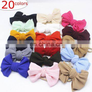 20colors free choose Newborn Baby Girls Handtie Soild Messy Bows Nylon Headbands One Size Fit Most Girl's Knot Hairbands