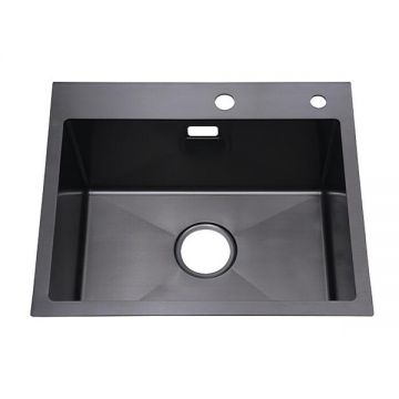 PVD Black 530×430×225mm POSCO SUS304 Stainless Steel Single Bowl Topmount Handmade Kitchen Sink (DY-D5343HB)