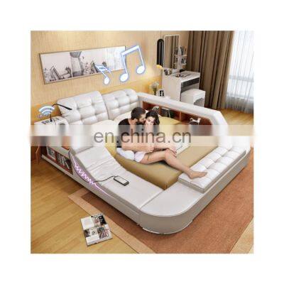 multi-function king size beds massage sofa bed genuine leather beds