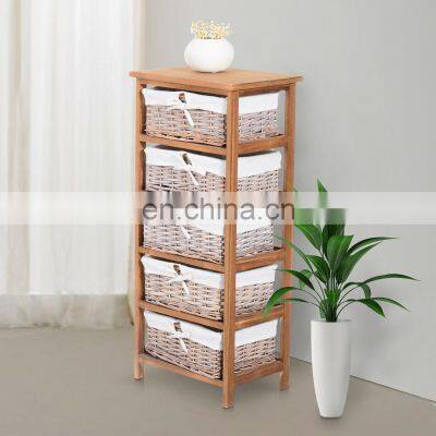 Wicker 5 Drawers Units Wooden Storage Cabinet Basket Natural