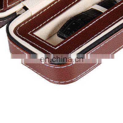 Custom Portable Brown Two Piece Watch PU Leather Zipper Bag Pocket Watch Box photo-4