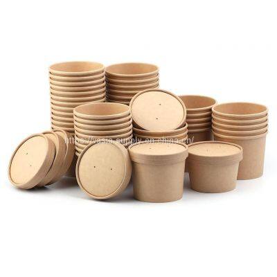 High quality disposable Kraft Paper Noodle Cups Take-Out Containers 12 oz To Go Soup Containers