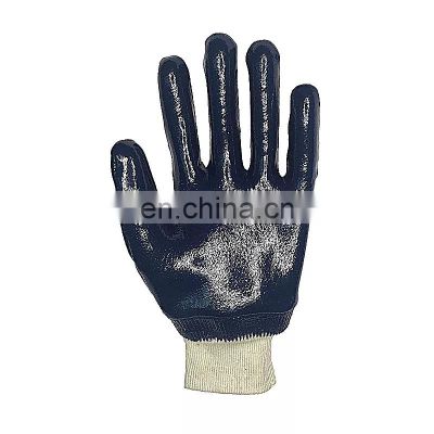 Grease Resistance Blue Nitrile Glove Fully Dip Water Proof Oilfield Mittens Heavy Industry Builders Hand Glove Cotton