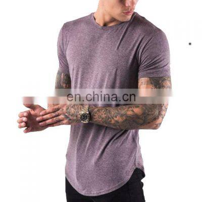 Wholesale Custom Muscle Fit Men Raglan T Shirt Cotton Spandex Blend Sublimation Curved Hem Tees Manufacturer