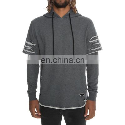 OEM Short French Terry sleeve cut style wholesale Hoodie sweatshirt Casual jumper men's hooded