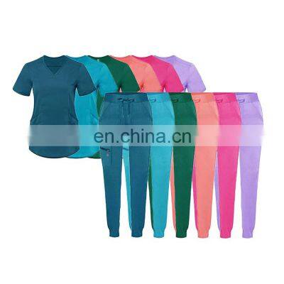 Customized Women Hospital Nursing Scrubs Suit Uniforms Women Short Sleeve Medical Scrubs Sets