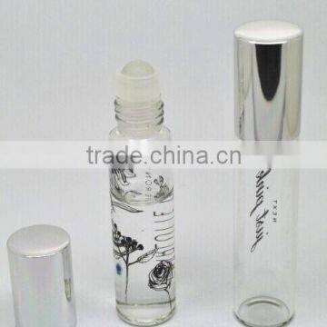 10ml tubular glass roll on vials with glass roller ball,shiny silver cap