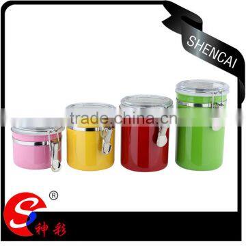 promotional cheap stainless steel kitchen canister set/ tea tin see through lid/ container jar