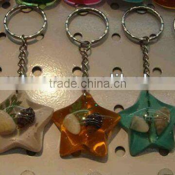 Sea life amber keychain,star sharp amber keychain, inset amber rosin keychain