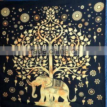 Turquoise Elephant And Big Tree Printed Tapestry Hippie Wall Hanging Mandala Tapestry Indian Cotton Bed Sheets photo-2