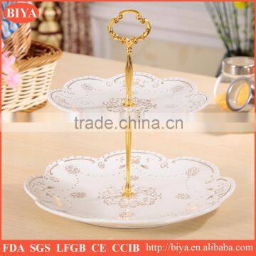 white porcelain fashion 2 tier cake plate, wedding cake stand,mini cake stand with golden