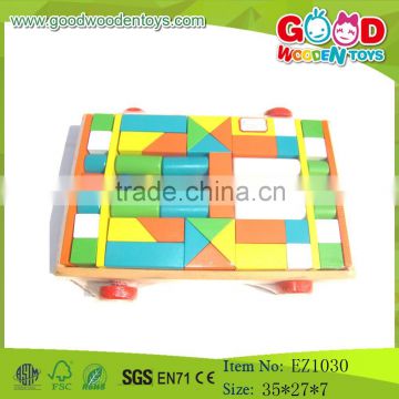 Facctory Wholesale Wooden Construction Toys Playing Block Cart