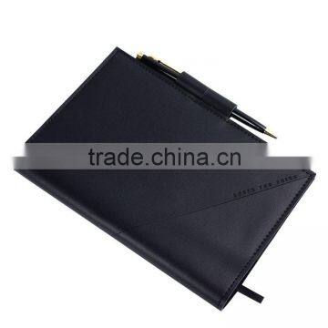 Black Fashionable a5 Refillable Genuine Leather Notebook With Pen Attached photo-5