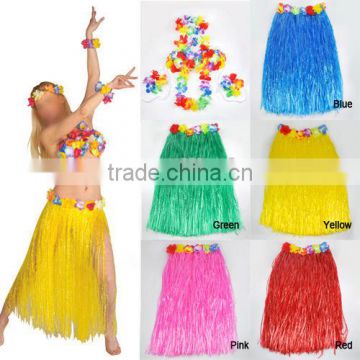 Long Hawaiian Grass Hula Skirt Luau with Flowers Fancy Dress Costume Accessory