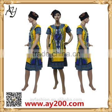 Wholesale African Dresses Fashion Short Sleeve Dashiki With Pocket Beatiful African Clothing For Women