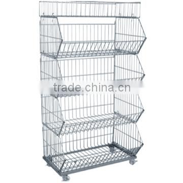 Hot sale light duty folding wire mesh rolling cage container with 2" PVC casters