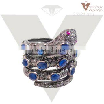 New Model Fashion Blue Sapphire Ring 925 Sterling Silver Snake Ring Sapphire Handmade Design Jewelry