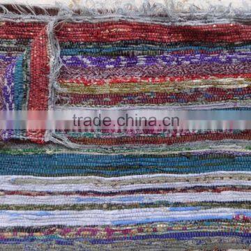 Hand Loomed Rag Rug Grey Carpet Cotton Throw Chindi Dhurrie Reversible Yoga Mat Indian Hand Woven Carpet Throw