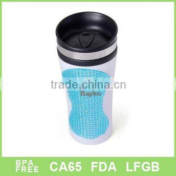 New design Stainless steel coffe mug with lid and crystal