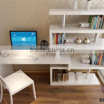 wooden portable coner bookcase , bookcase with computer desk , children study table with bookcase