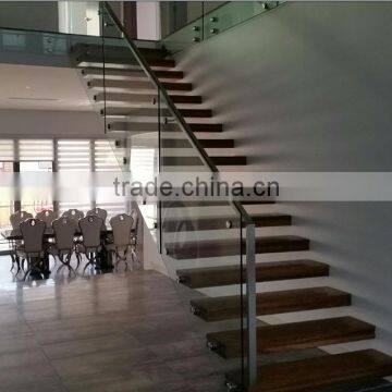 indoor American glass railings wooden float straight stairs/staircase --YUDI