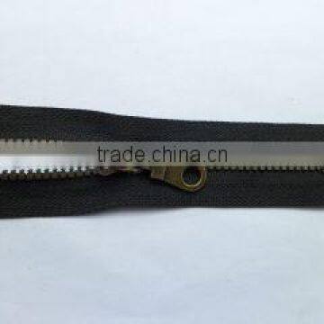 5# plastic zipper resin zipper plated antic-brass teeth with auto-lock pipa slider garment zipper