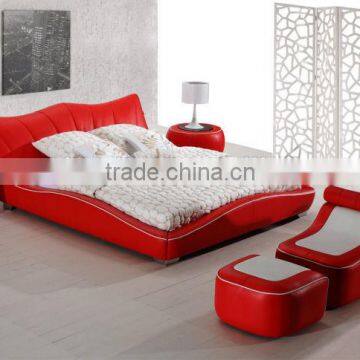 Evergo modern PU leather bedroom bed set, with bench and footstool