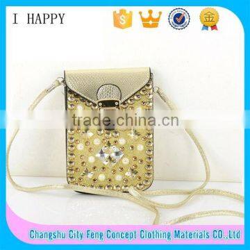 Rhinestone Golden Mobile Phone Bag