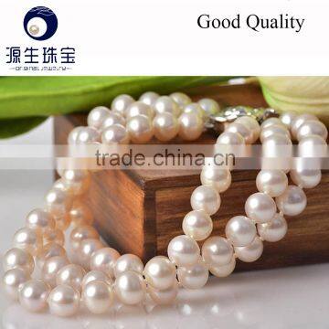 Pearl Jewelry Fresh Water Pearl Three Layer Bracelet White Color Near Round Shape Aaa Quality