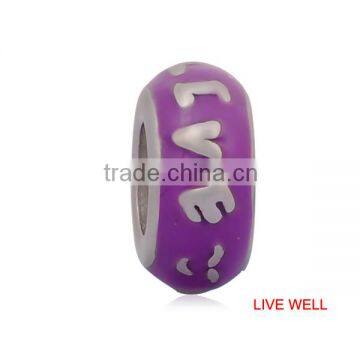 Ready Stock LIVE WELL Pink Purple Red Enamel Stainless Steel Jewelry Findings Big Hole European Charm Beads Spacer SEB-LG555