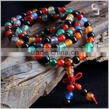 Factory Price Natural Mixed Color Agate 6mm Mala Beads 108 Meditation Prayer Necklace Wrap Bracelet