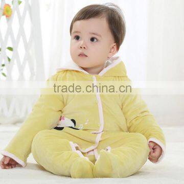 2016 new arrival long sleeve yellow thick baby romper for winter hot sale Infant clothing and toddlers clothing