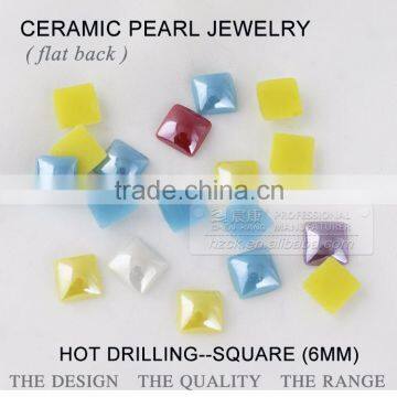 wholesale hotfix ceramics pearl 6*6mm square flat back ceramic Rhinestone factory direct on sales