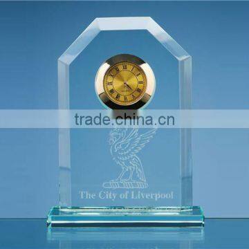 Green Laser Etched Crystal Glass office Desk Clocks for Office decoration souvenir Gifts Favors