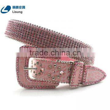 Western Cowgirl Pink Crocodile Leather Rhinestone Diamond Studded Chain Belt