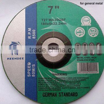 T27 shape center depressed grinding disc blade for metal debur 5" 125X6X22.2 mm 7" 180X6X22.2 mm