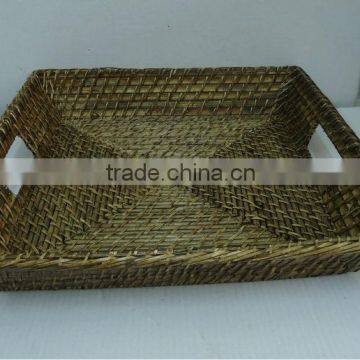 Home woven bamboo tray with cut-out handles