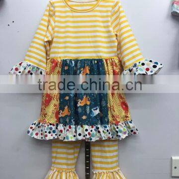 2016 Gilrs toddler Boutique sets pretty Wholesale Boutique outfit yellow stripe girl ruffle Outfits