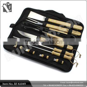 10 Piece Stainless Steel Barbecue Tool Set with Wooden Handle