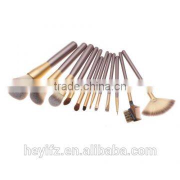 Hot Sell Wood Handle Synthetic Hair 12PCS Travelling Champagne Color Makeup Brush Set photo-2