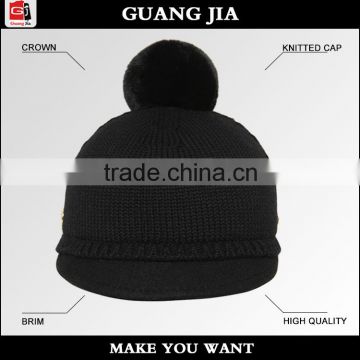 factory wholesale high quality black knitted men's caps with visor