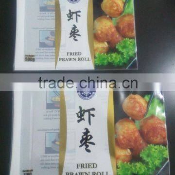 Plastic Laminated PET & PE 3 Sides Heat Sealed Frozen Food Bag For Fried Prawn Roll Packaging