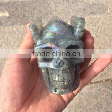Natural Labradorite Skull Crystal Stone Angel Wings Ornaments photo-2