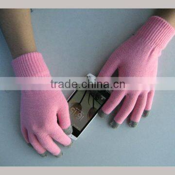 2014 Latest five fingers pink touchscreen fashion magic hand glove