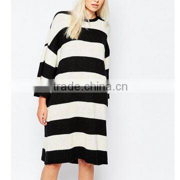 new style womens fashion Oversized Knitted Stripe Dress With Pocket casual sweater wholesale