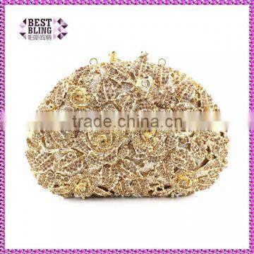 2016 Newest Crystal gold rose pattern women handbags evening clutch bags latest crystal clutch bag