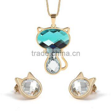 High Quality Titanium Steel Huge Color Stone Gold Plated Cat Jewelry Sets For Lady