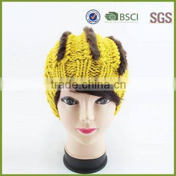 Crochet Ladies Winter Hand Knit Rabbit Fur Beanie Hat