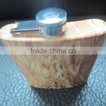 actual wood wrapped wine hip flask with logo for whisky with logo