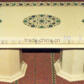 White Marble Inlay Dining Table Top